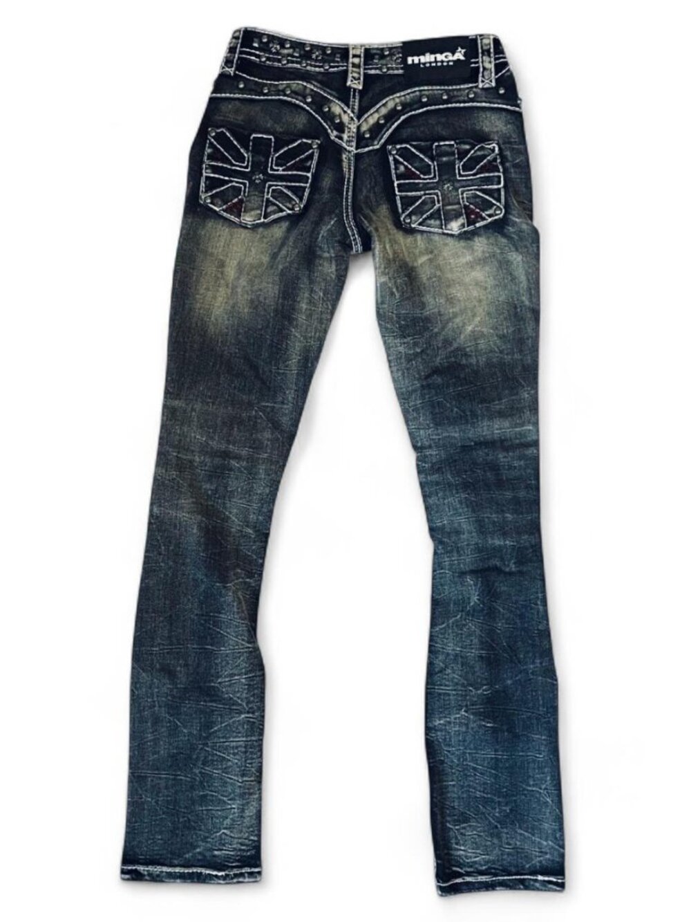 minga london distressed jeans with union jack flag pockets 24"